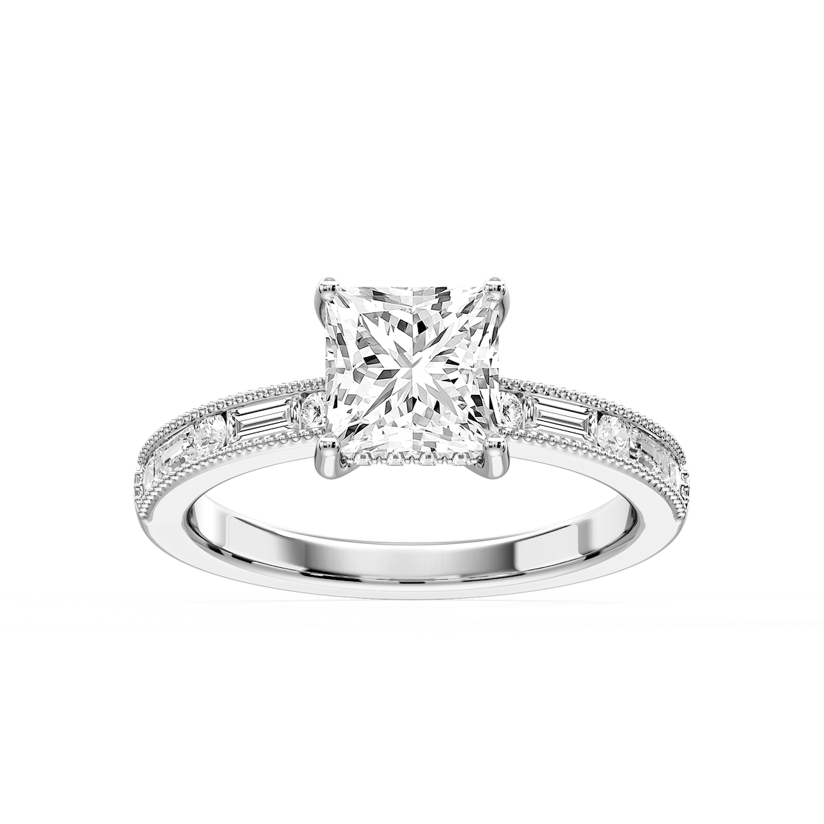 Rhianna Princess Lab Grown Diamond Milgrain Channel Hidden Halo Engagement Ring