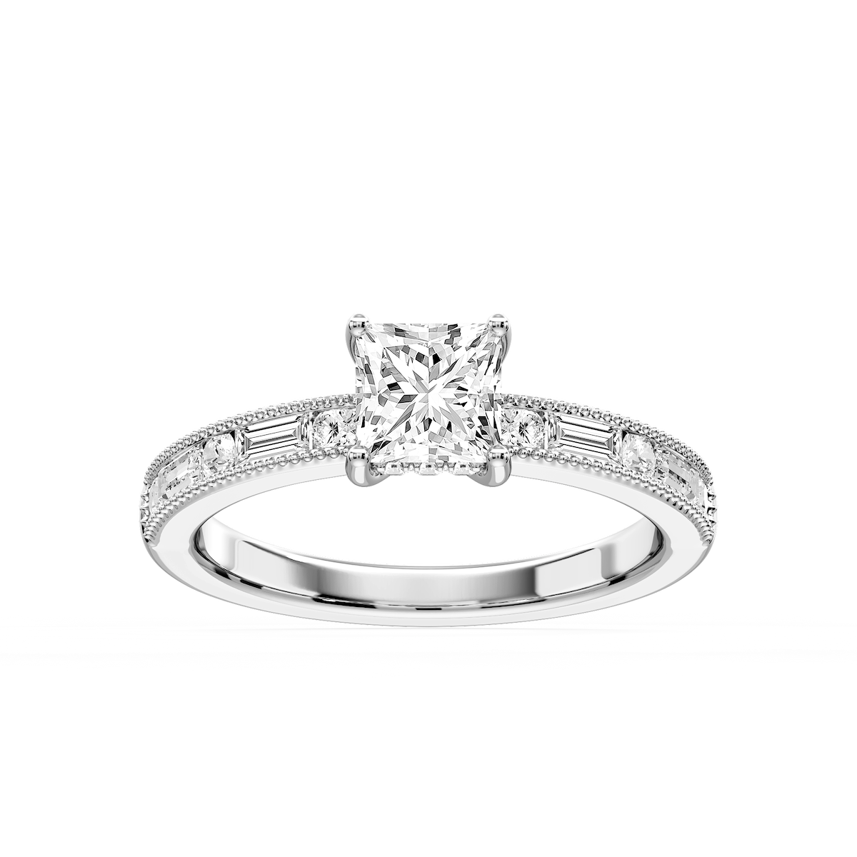 Rhianna Princess Lab Grown Diamond Milgrain Channel Hidden Halo Engagement Ring