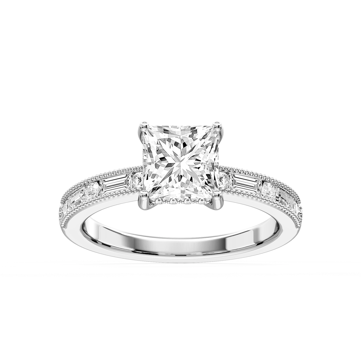 Rhianna Princess Lab Grown Diamond Milgrain Channel Hidden Halo Engagement Ring
