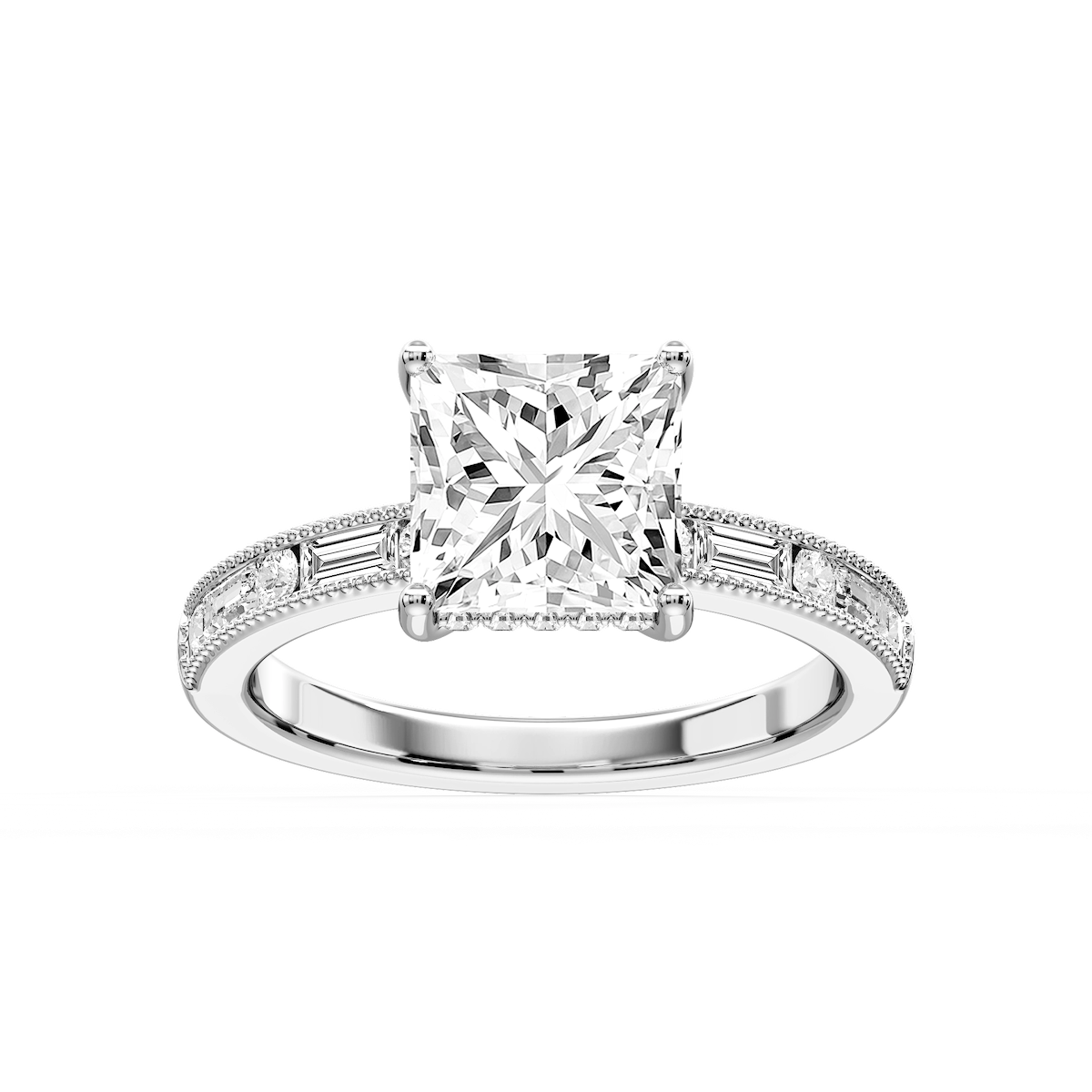 Rhianna Princess Lab Grown Diamond Milgrain Channel Hidden Halo Engagement Ring
