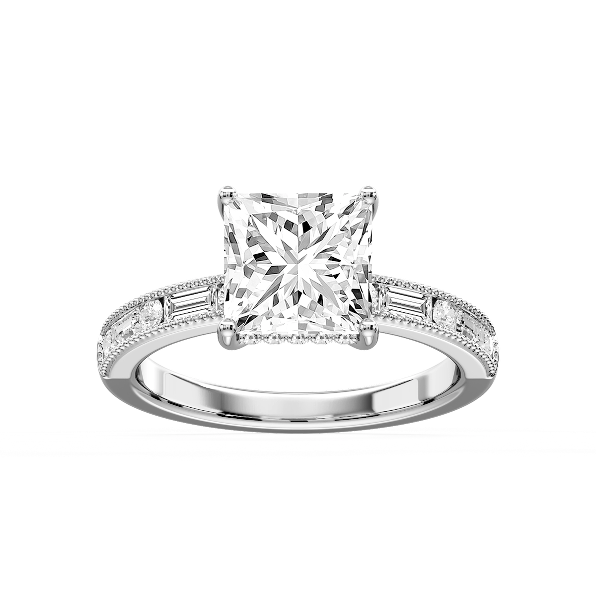 Rhianna Princess Lab Grown Diamond Milgrain Channel Hidden Halo Engagement Ring