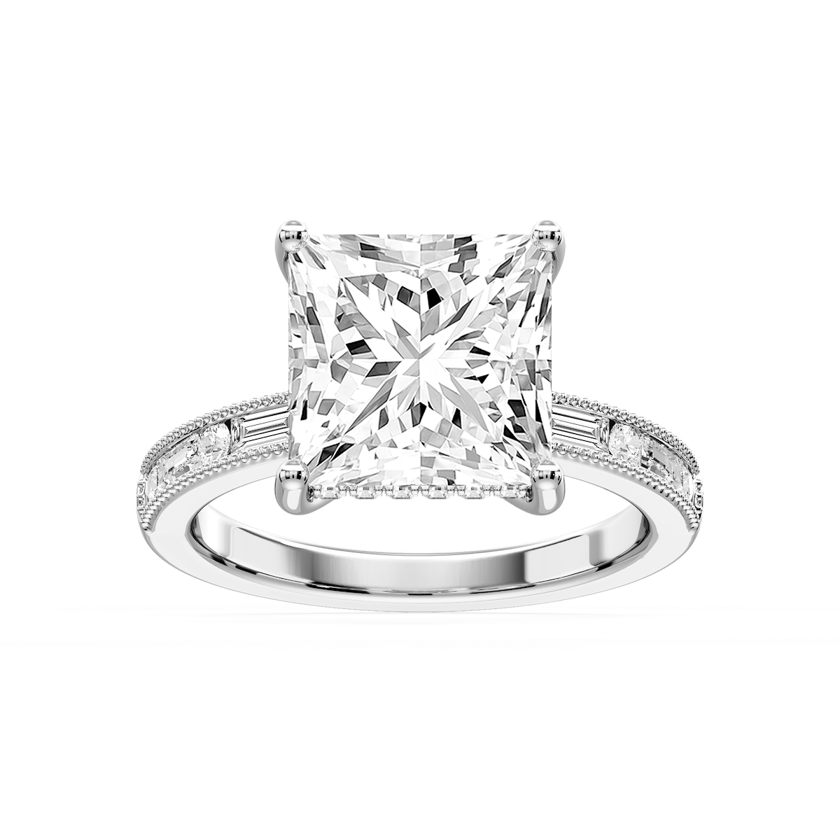 Rhianna Princess Lab Grown Diamond Milgrain Channel Hidden Halo Engagement Ring