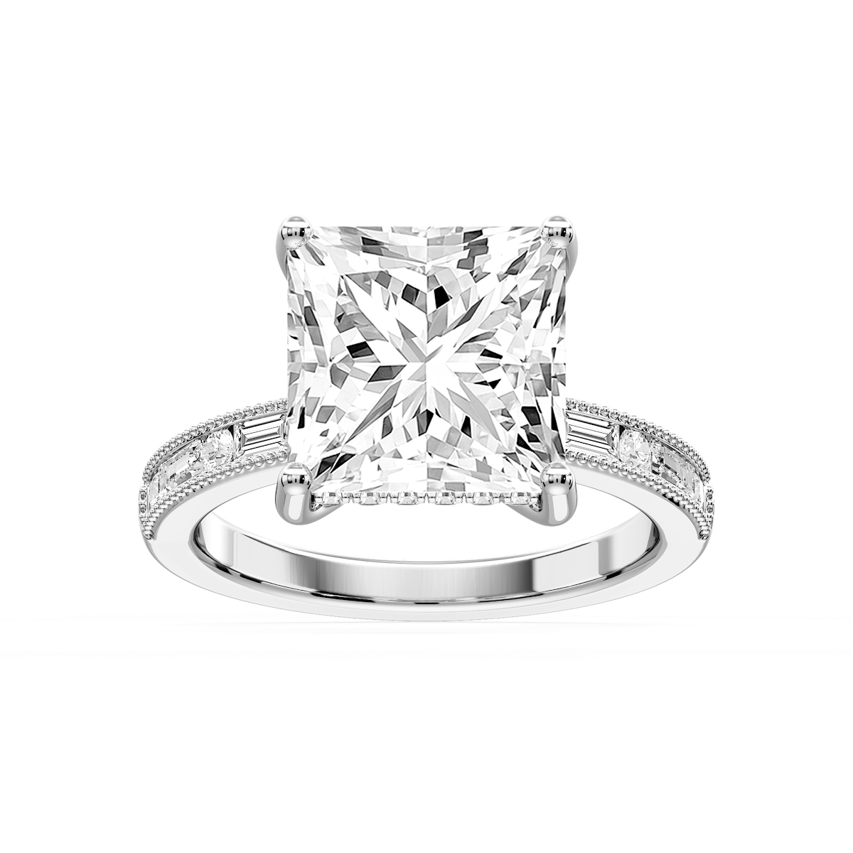 Rhianna Princess Lab Grown Diamond Milgrain Channel Hidden Halo Engagement Ring