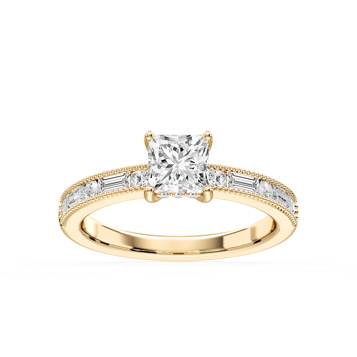 Rhianna Princess Lab Grown Diamond Milgrain Channel Hidden Halo Engagement Ring