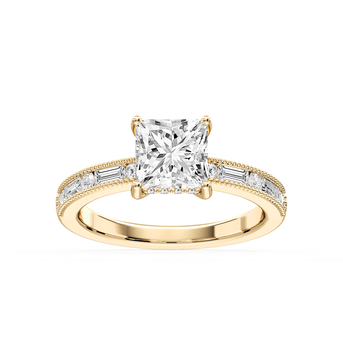 Rhianna Princess Lab Grown Diamond Milgrain Channel Hidden Halo Engagement Ring