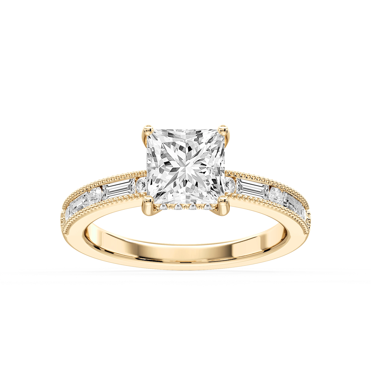 Rhianna Princess Lab Grown Diamond Milgrain Channel Hidden Halo Engagement Ring