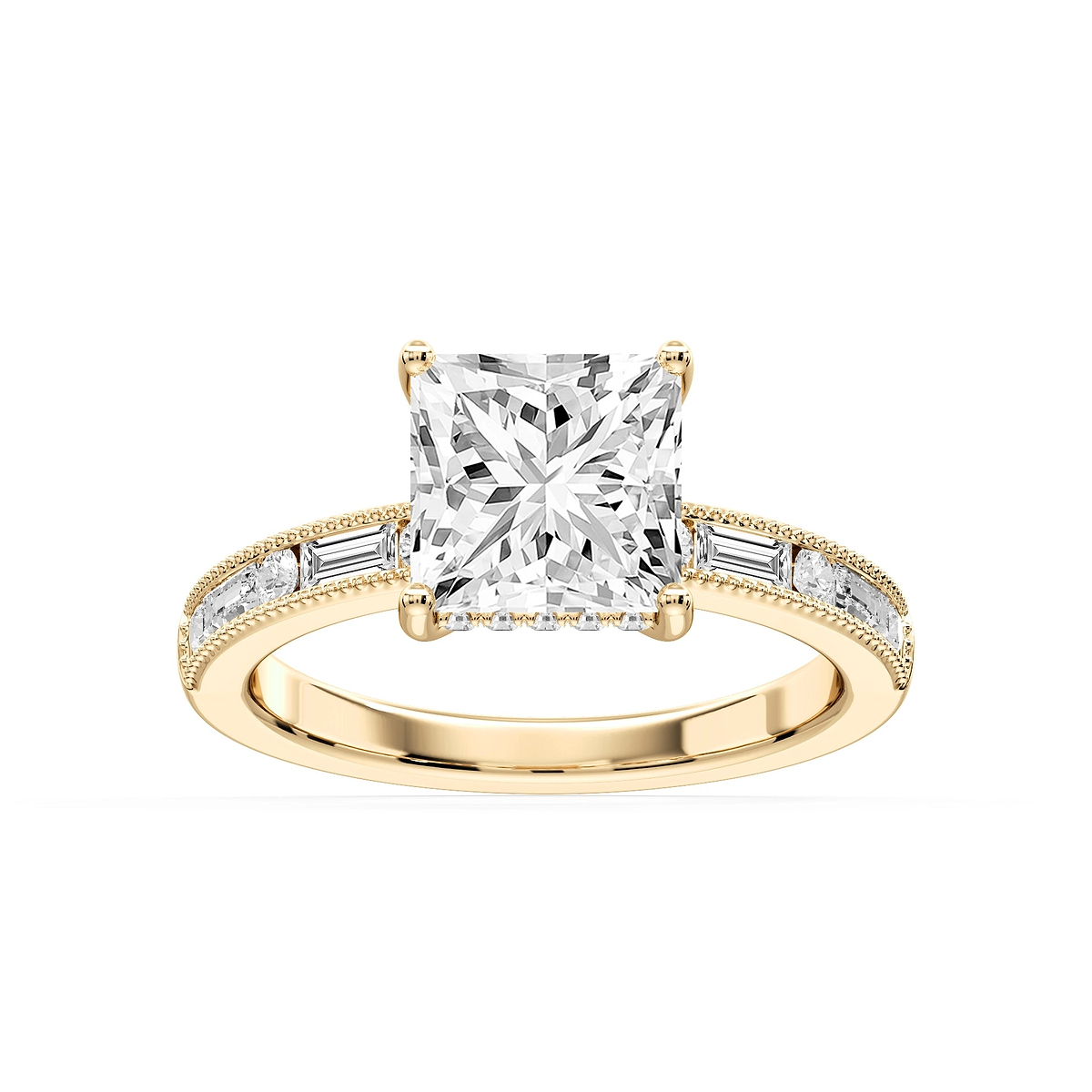 Rhianna Princess Lab Grown Diamond Milgrain Channel Hidden Halo Engagement Ring