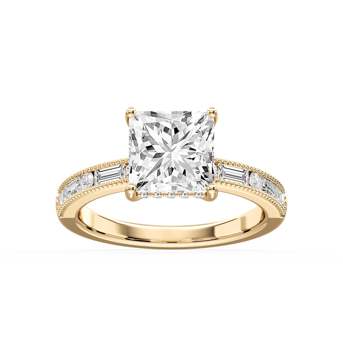 Rhianna Princess Lab Grown Diamond Milgrain Channel Hidden Halo Engagement Ring
