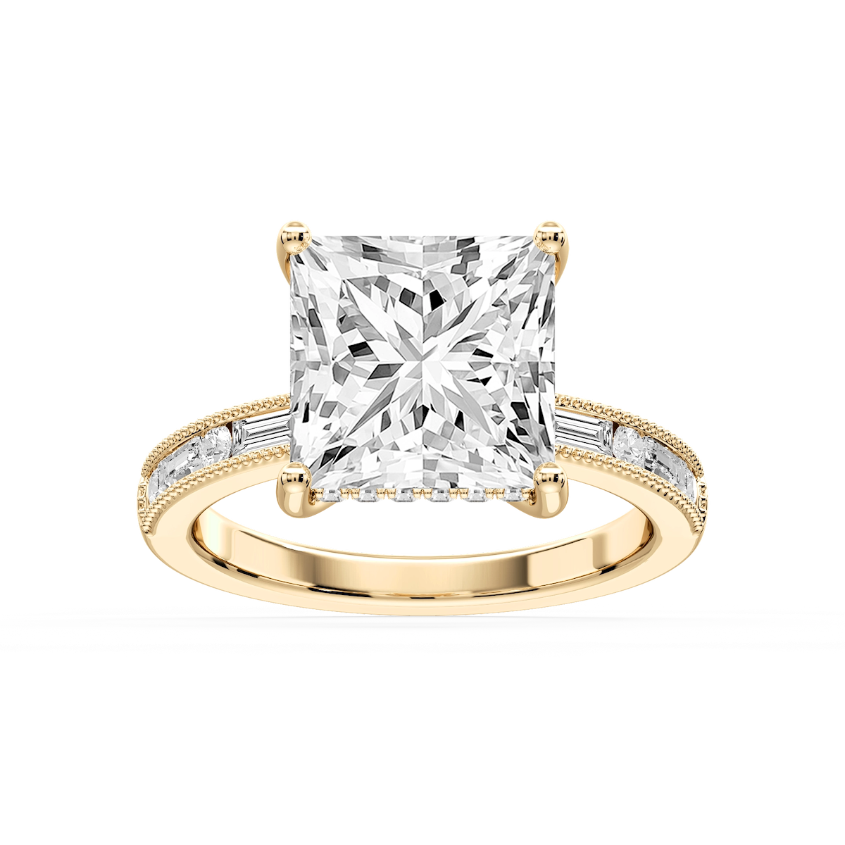 Rhianna Princess Lab Grown Diamond Milgrain Channel Hidden Halo Engagement Ring