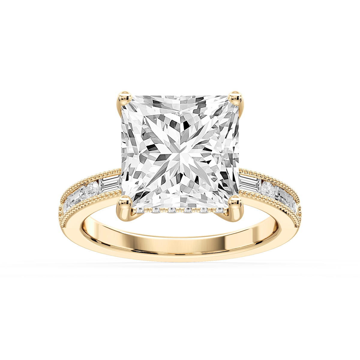Rhianna Princess Lab Grown Diamond Milgrain Channel Hidden Halo Engagement Ring