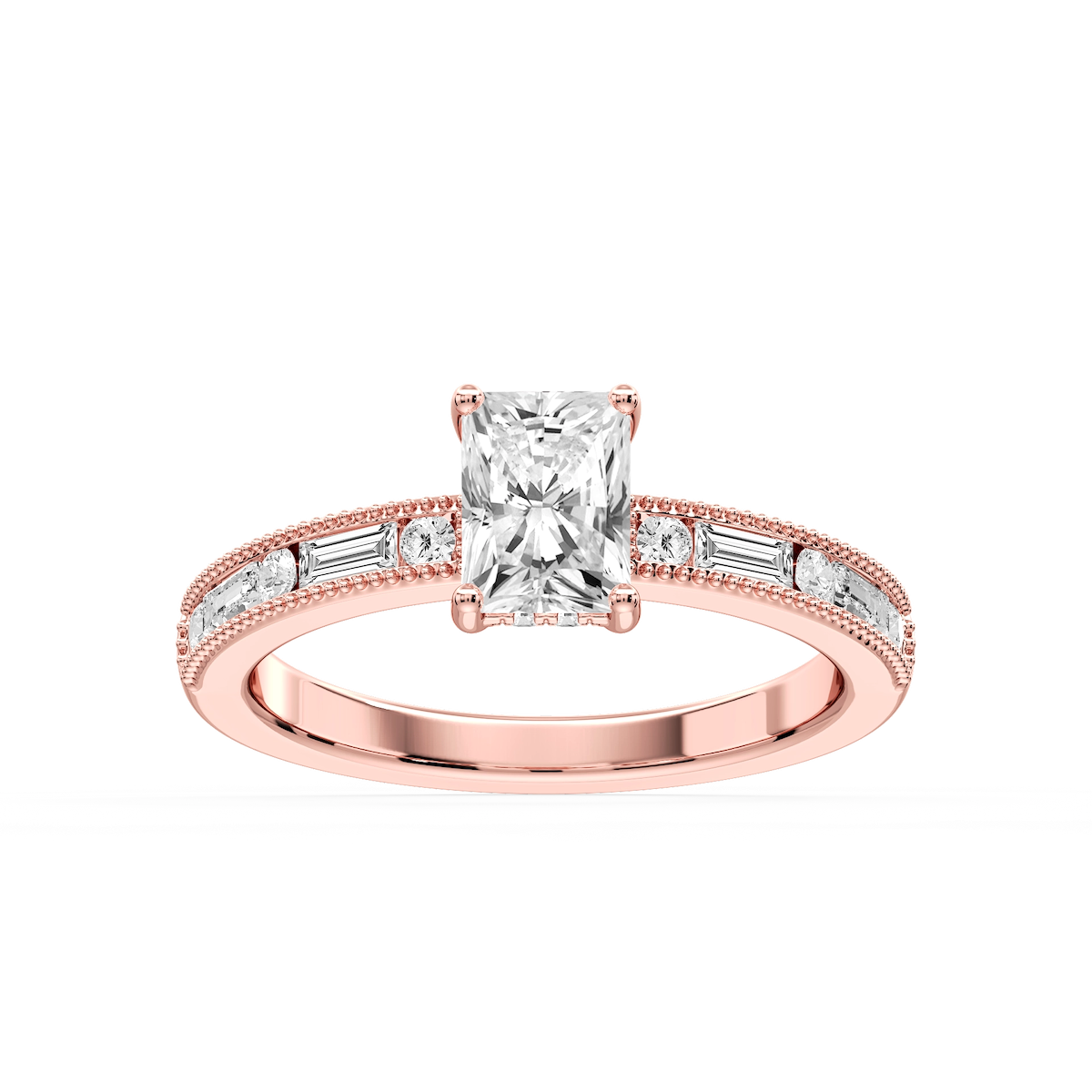 Rhianna Radiant Lab Grown Diamond Milgrain Channel Hidden Halo Engagement Ring