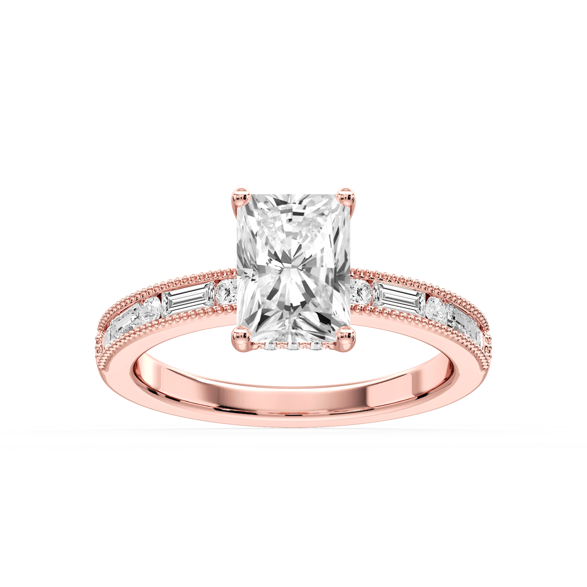 Rhianna Radiant Lab Grown Diamond Milgrain Channel Hidden Halo Engagement Ring