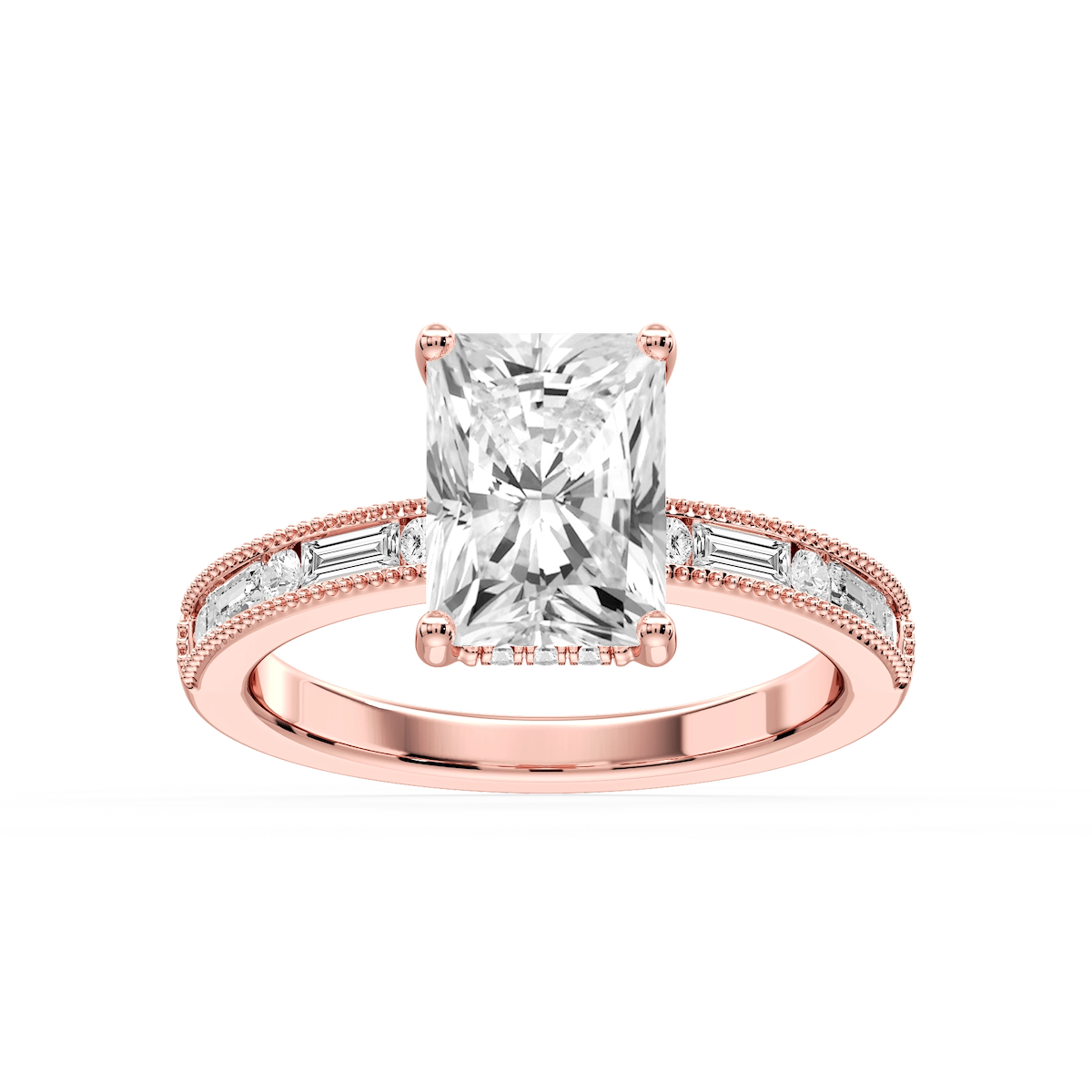 Rhianna Radiant Lab Grown Diamond Milgrain Channel Hidden Halo Engagement Ring