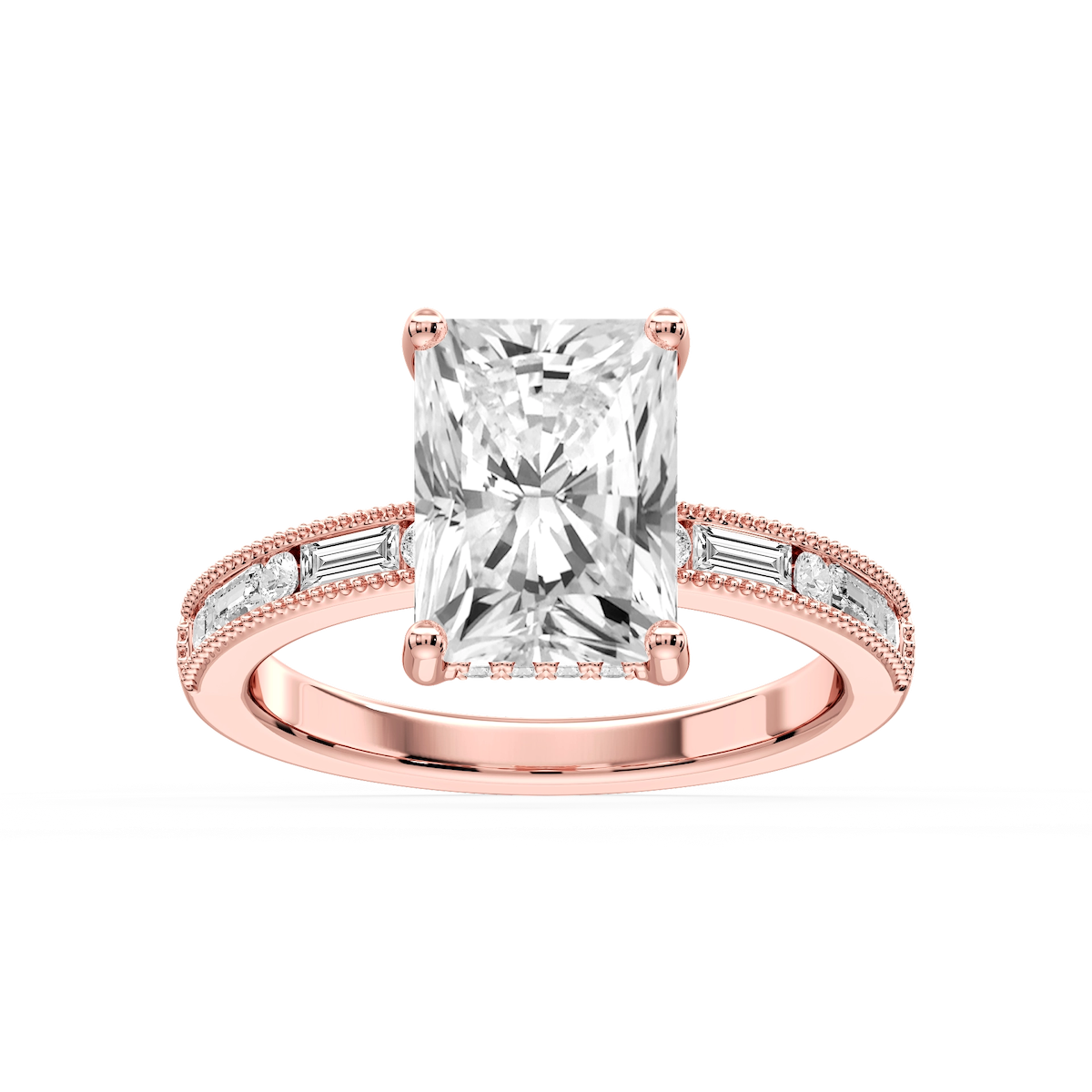 Rhianna Radiant Lab Grown Diamond Milgrain Channel Hidden Halo Engagement Ring