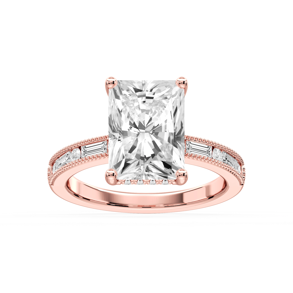 Rhianna Radiant Lab Grown Diamond Milgrain Channel Hidden Halo Engagement Ring