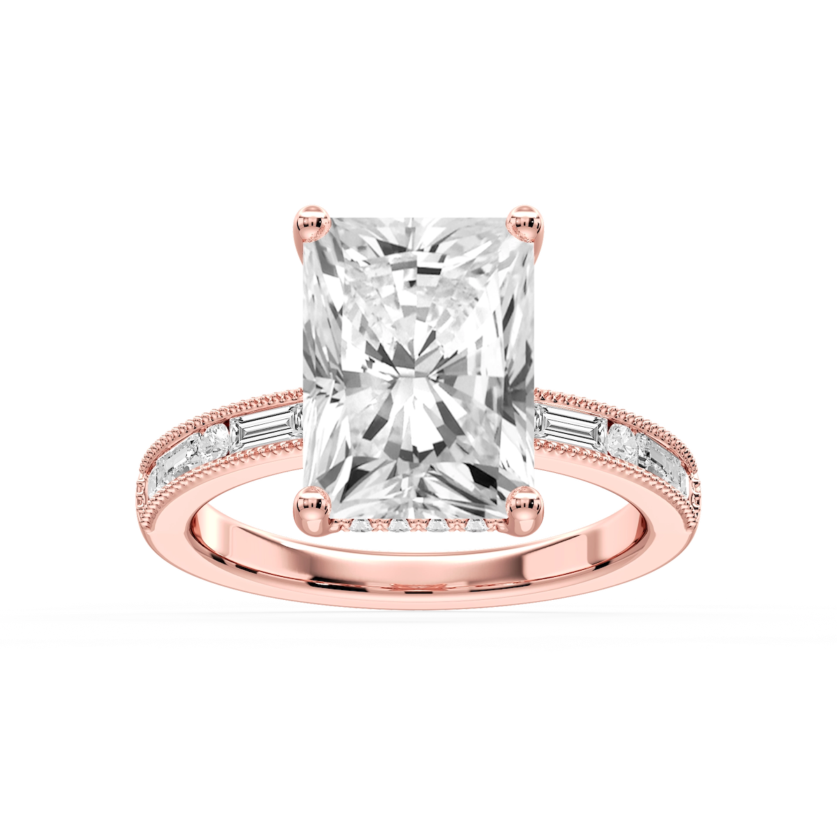 Rhianna Radiant Lab Grown Diamond Milgrain Channel Hidden Halo Engagement Ring