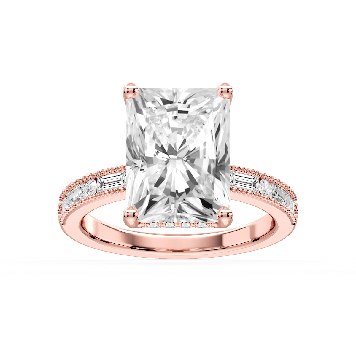 Rhianna Radiant Lab Grown Diamond Milgrain Channel Hidden Halo Engagement Ring