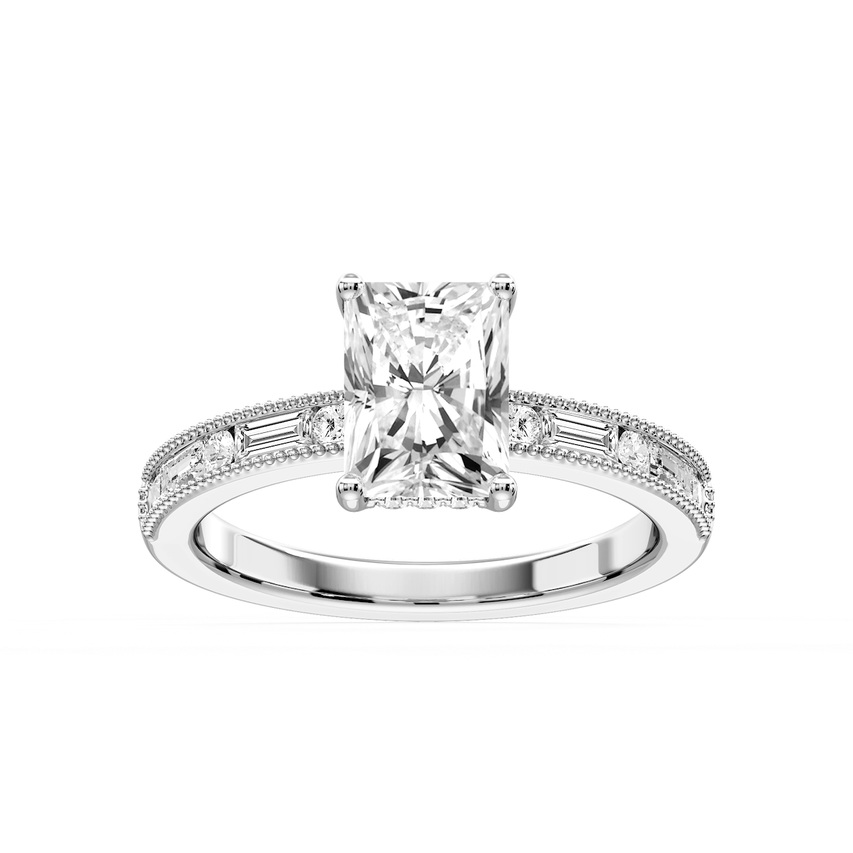 Rhianna Radiant Lab Grown Diamond Milgrain Channel Hidden Halo Engagement Ring