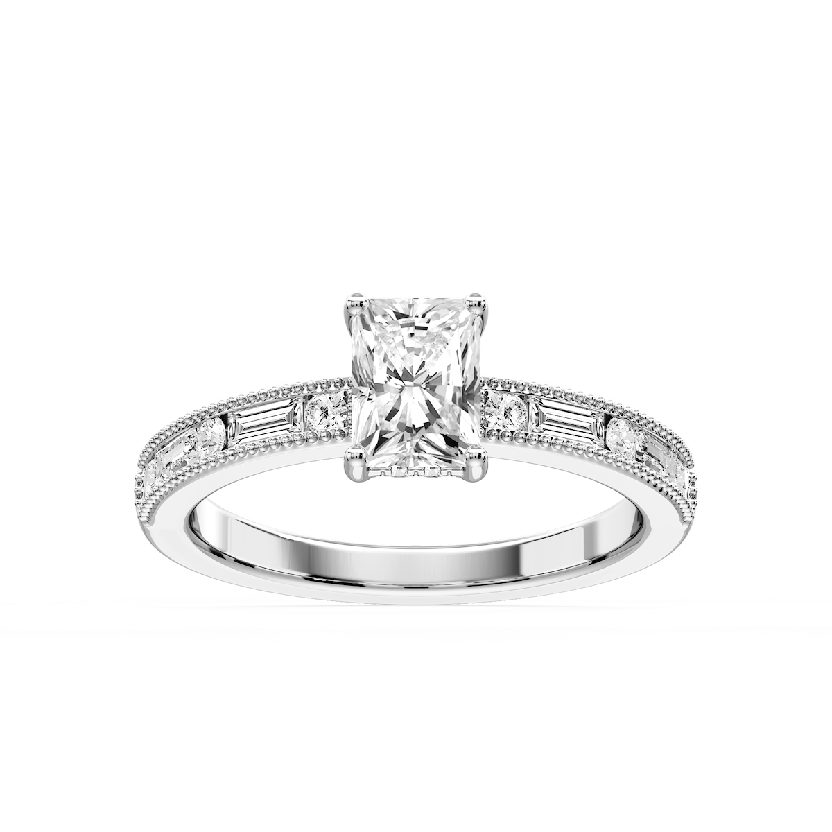 Rhianna Radiant Lab Grown Diamond Milgrain Channel Hidden Halo Engagement Ring