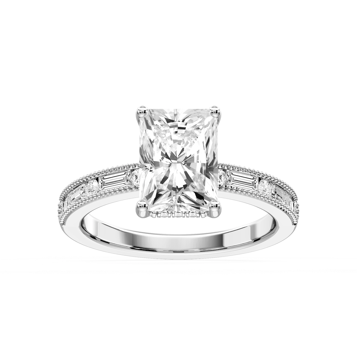 Rhianna Radiant Lab Grown Diamond Milgrain Channel Hidden Halo Engagement Ring