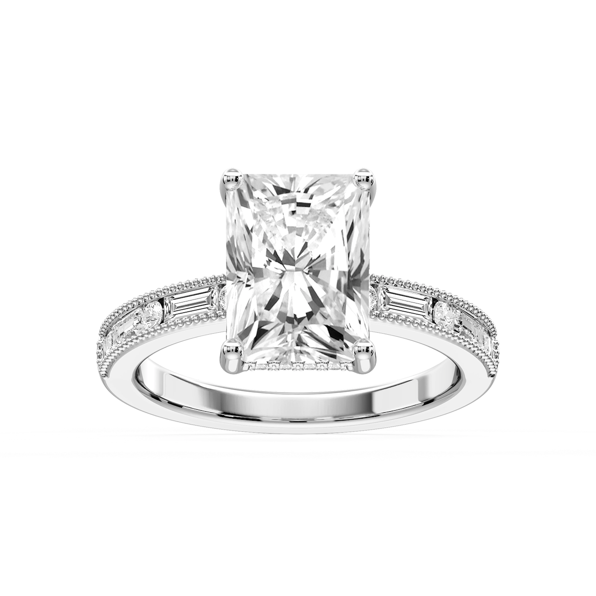 Rhianna Radiant Lab Grown Diamond Milgrain Channel Hidden Halo Engagement Ring