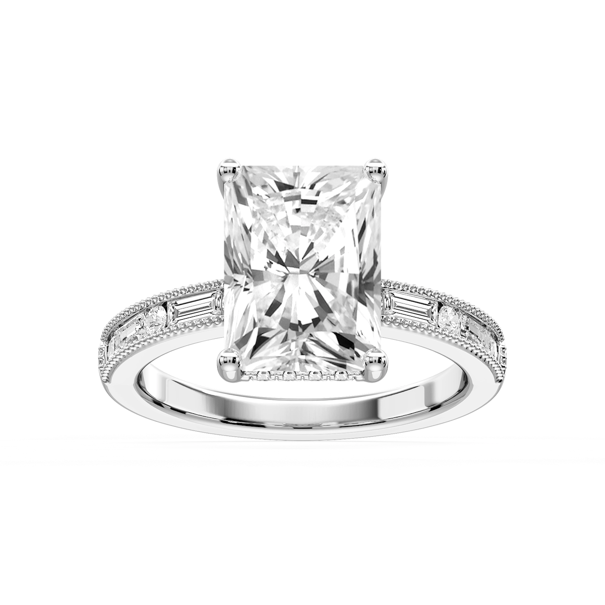 Rhianna Radiant Lab Grown Diamond Milgrain Channel Hidden Halo Engagement Ring