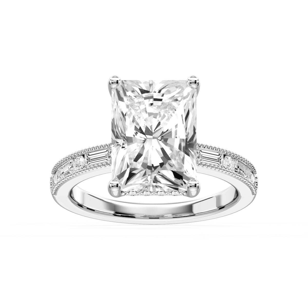 Rhianna Radiant Lab Grown Diamond Milgrain Channel Hidden Halo Engagement Ring