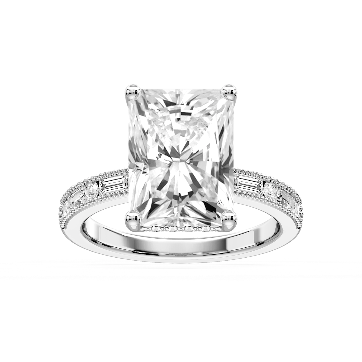 Rhianna Radiant Lab Grown Diamond Milgrain Channel Hidden Halo Engagement Ring
