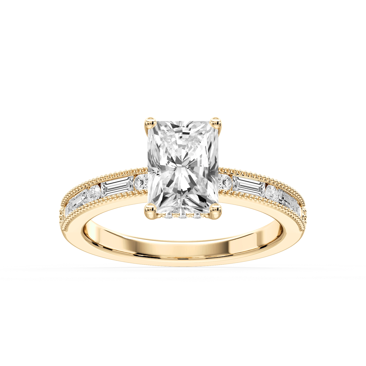 Rhianna Radiant Lab Grown Diamond Milgrain Channel Hidden Halo Engagement Ring
