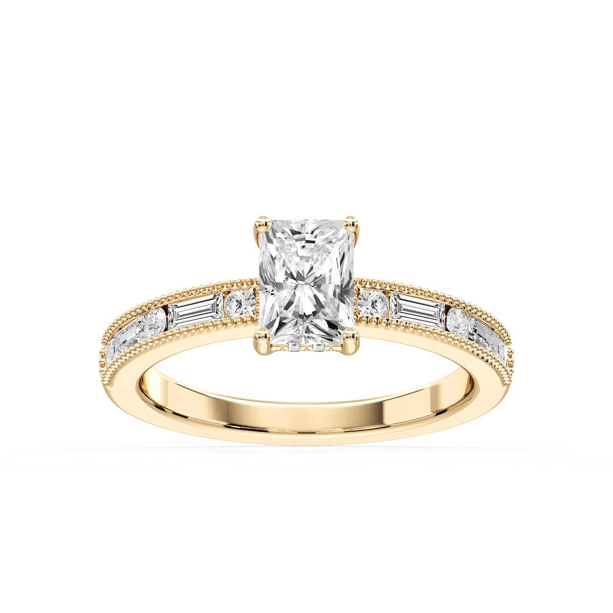 Rhianna Radiant Lab Grown Diamond Milgrain Channel Hidden Halo Engagement Ring