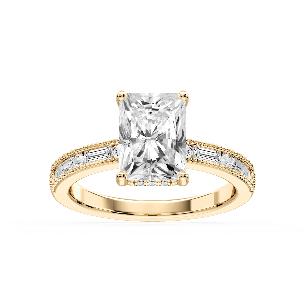 Rhianna Radiant Lab Grown Diamond Milgrain Channel Hidden Halo Engagement Ring