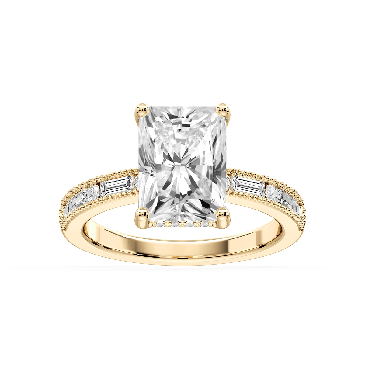 Rhianna Radiant Lab Grown Diamond Milgrain Channel Hidden Halo Engagement Ring