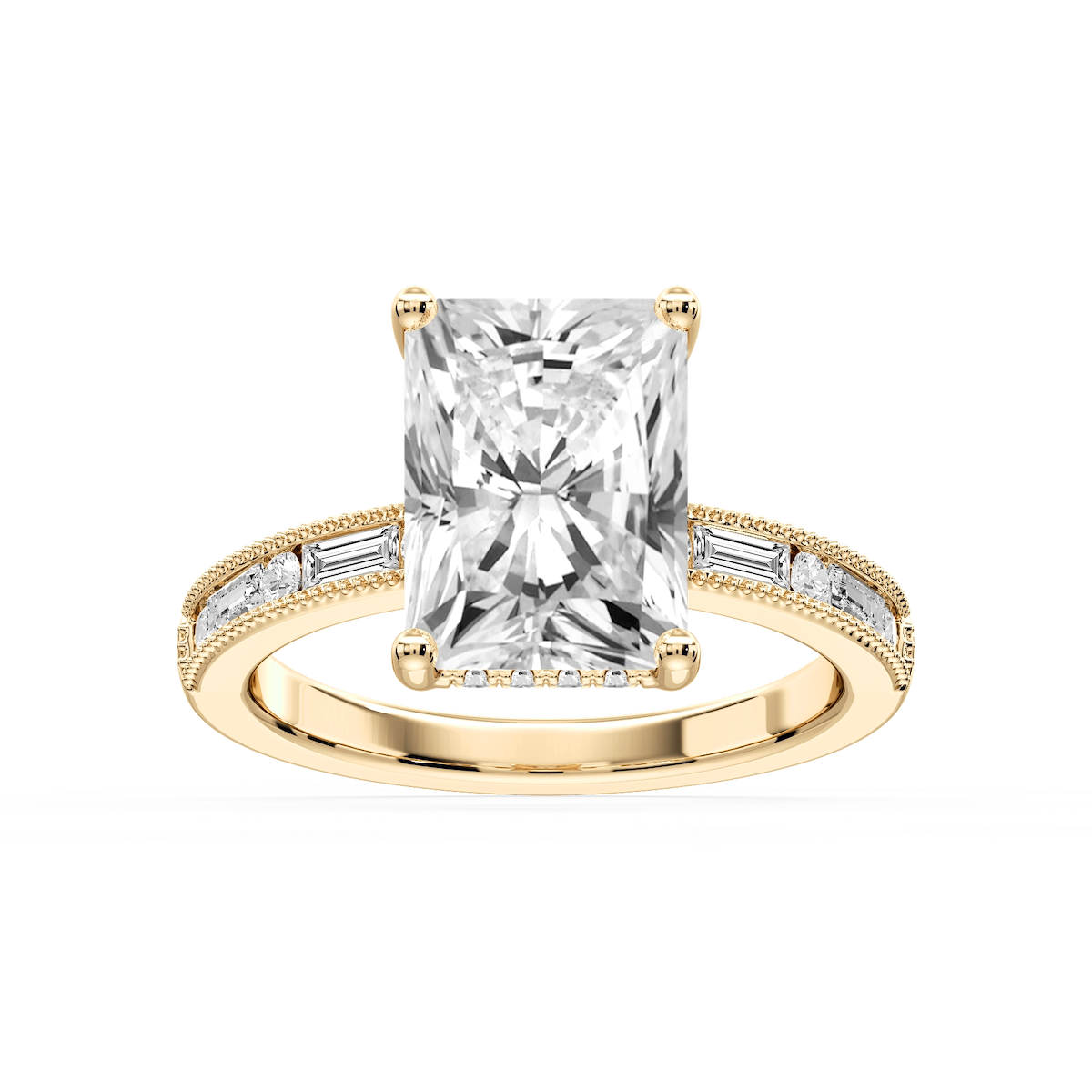 Rhianna Radiant Lab Grown Diamond Milgrain Channel Hidden Halo Engagement Ring