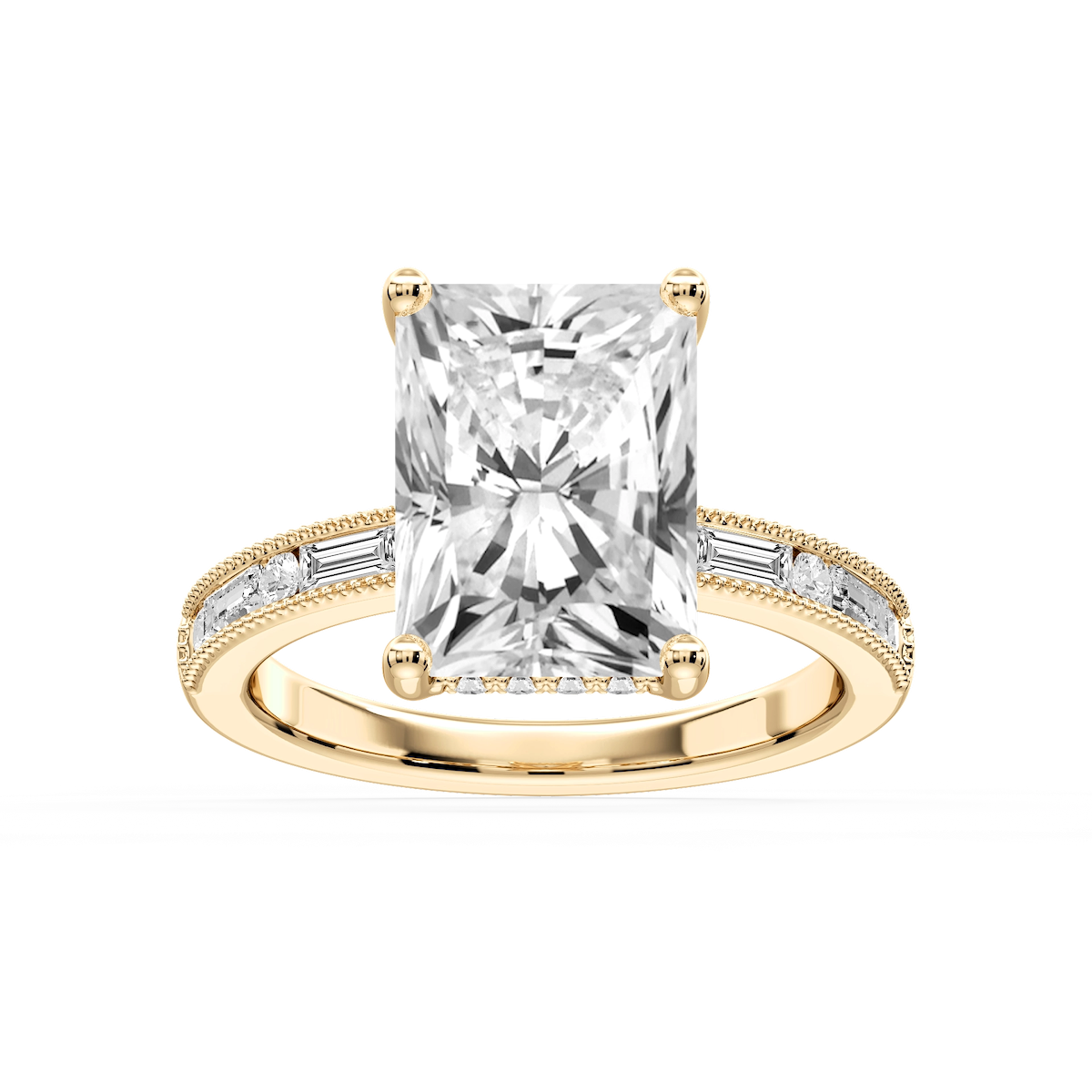 Rhianna Radiant Lab Grown Diamond Milgrain Channel Hidden Halo Engagement Ring