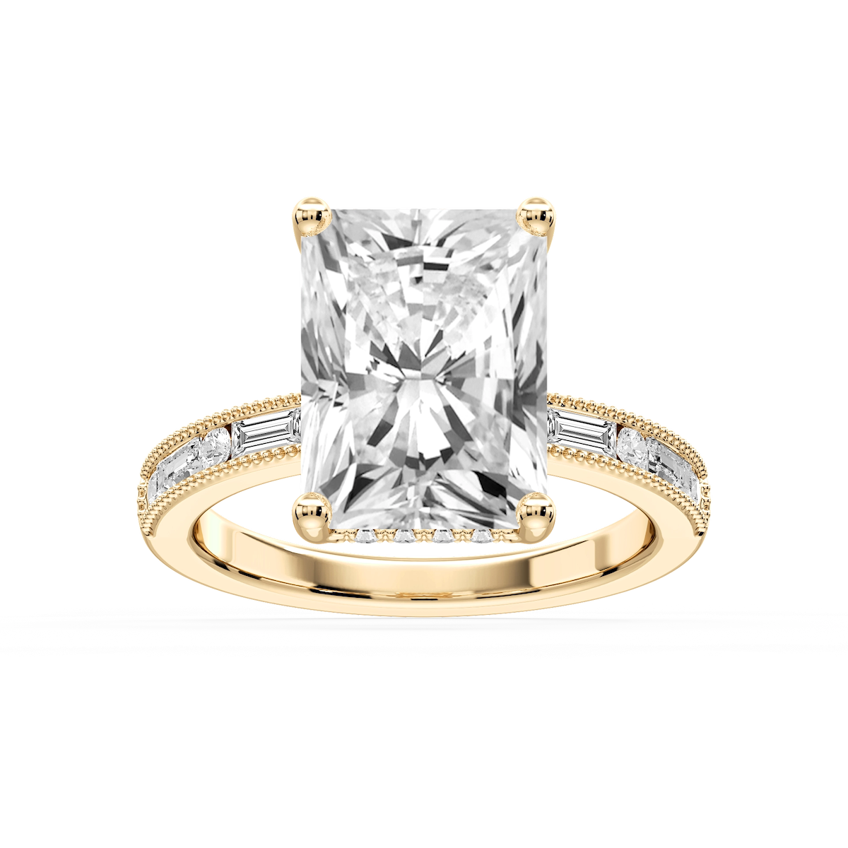 Rhianna Radiant Lab Grown Diamond Milgrain Channel Hidden Halo Engagement Ring