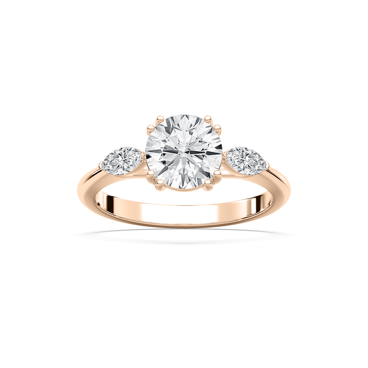 Mirha Round Lab Grown Diamond with Marquise Sides Three Stone Engagement Ring