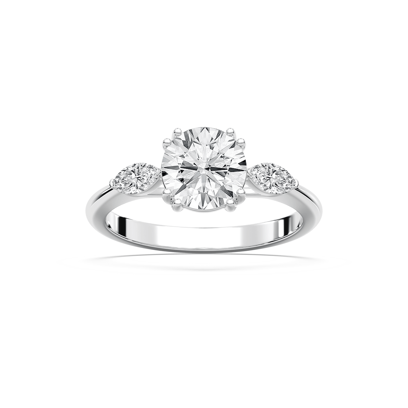 Mirha Round Lab Grown Diamond with Marquise Sides Three Stone Engagement Ring