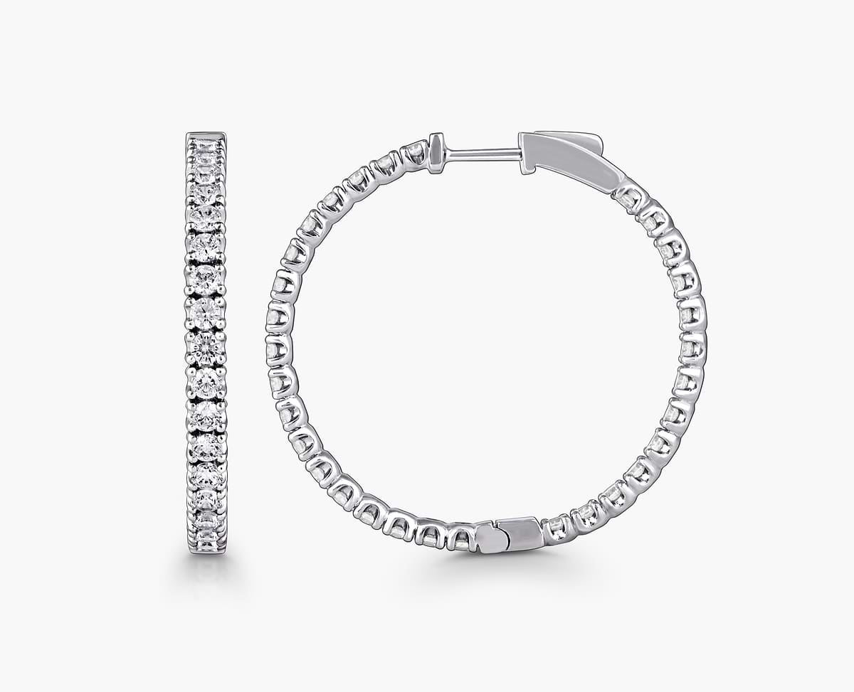 Round Lab Grown Diamond Inside-Out Four Prong Hoop Earrings