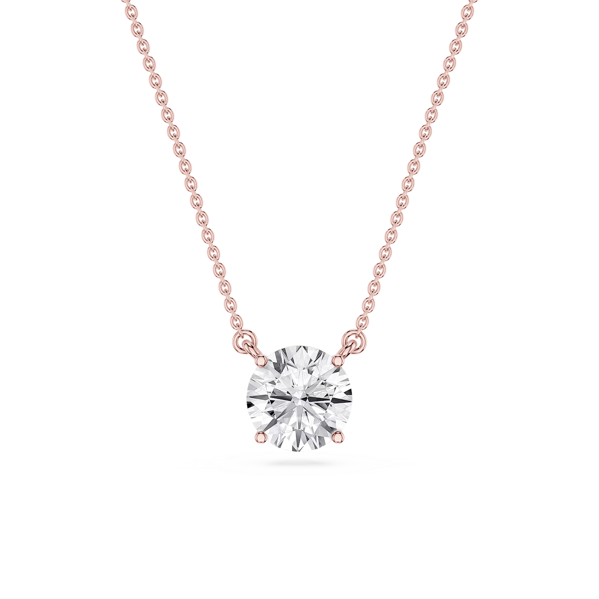 Round Lab Grown Diamond 4 Prong Solitaire Pendant - 16 to 18 Inches