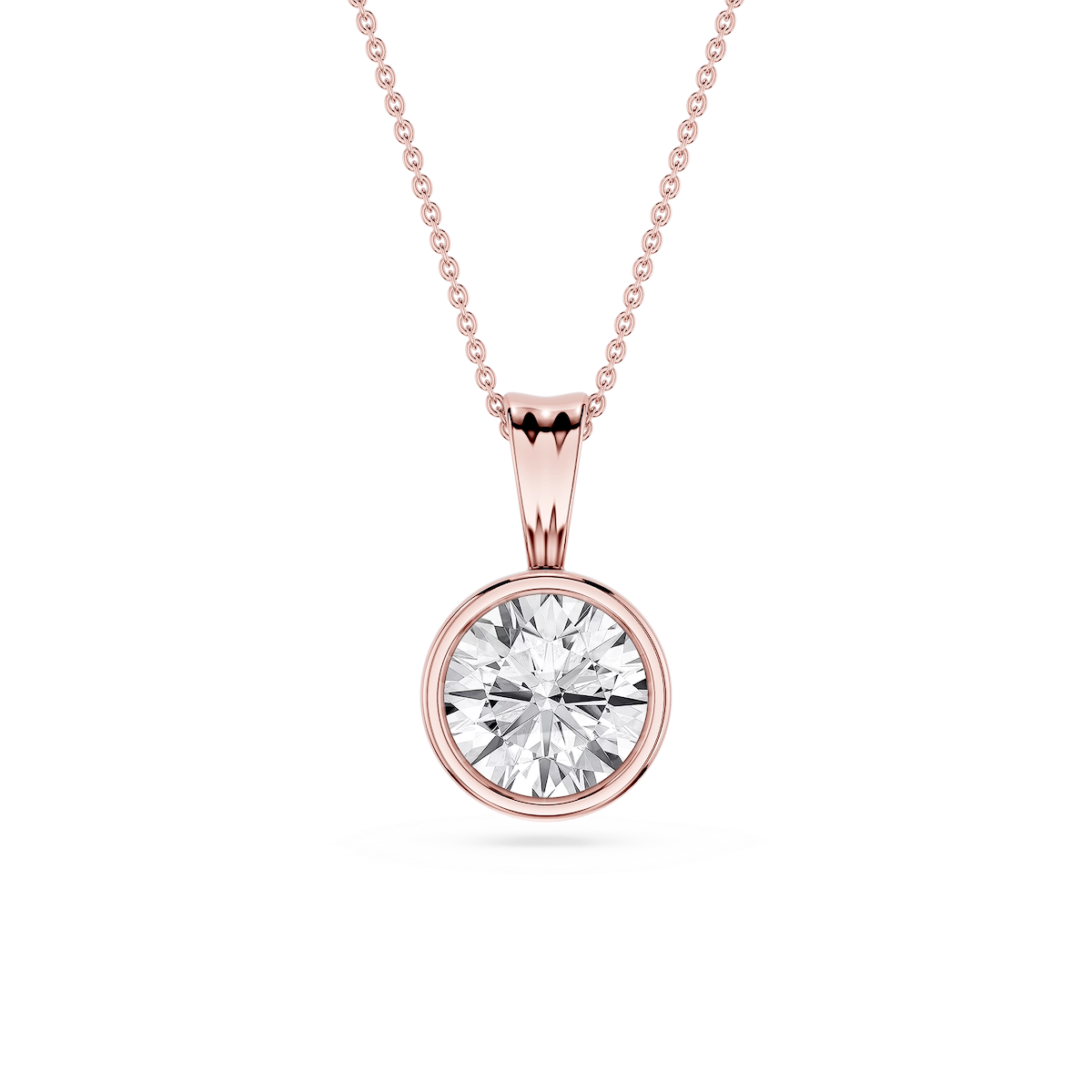 Round Lab Grown Diamond Bezel Set Bail Solitaire Pendant - 16 to 18 Inches