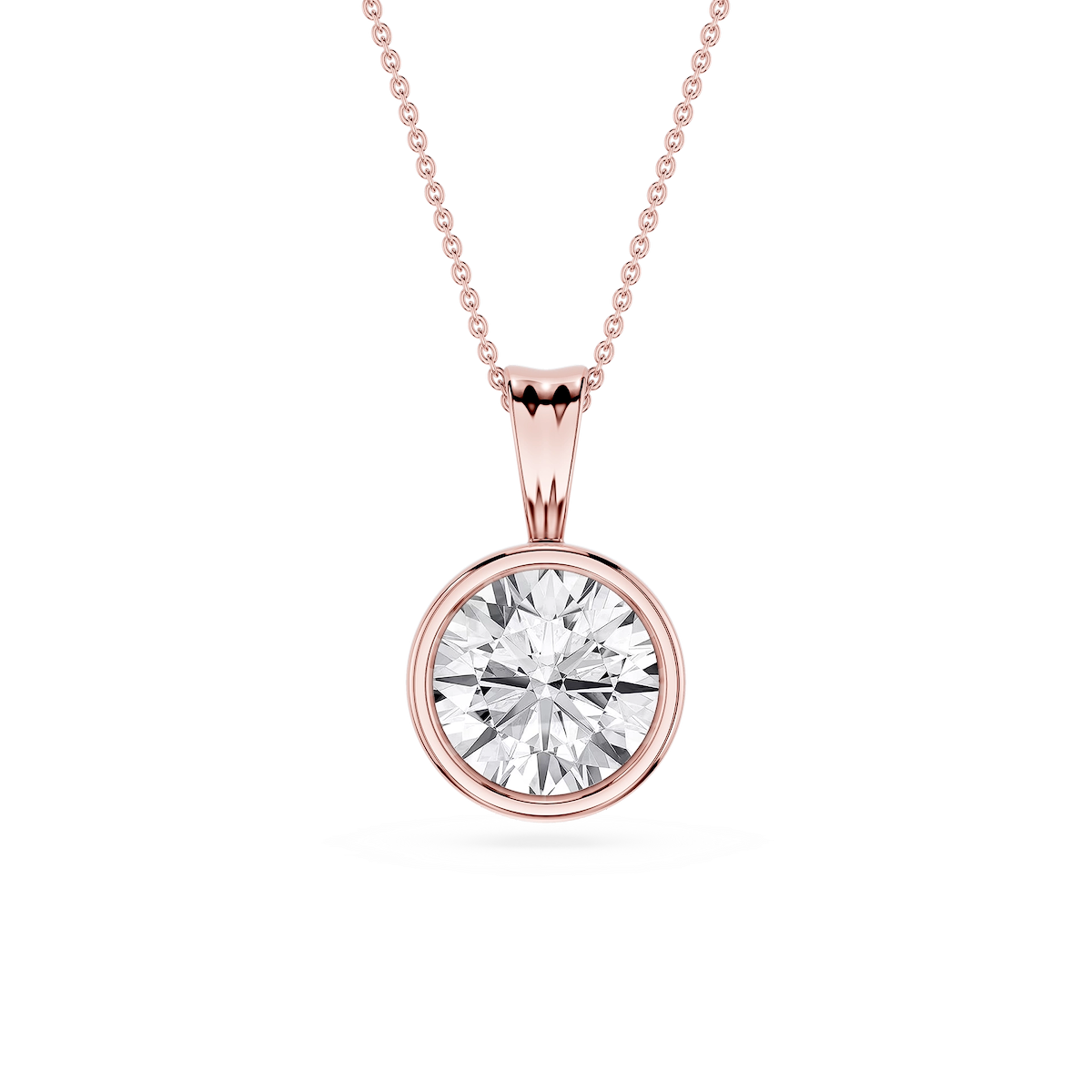 Round Lab Grown Diamond Bezel Set Bail Solitaire Pendant - 16 to 18 Inches