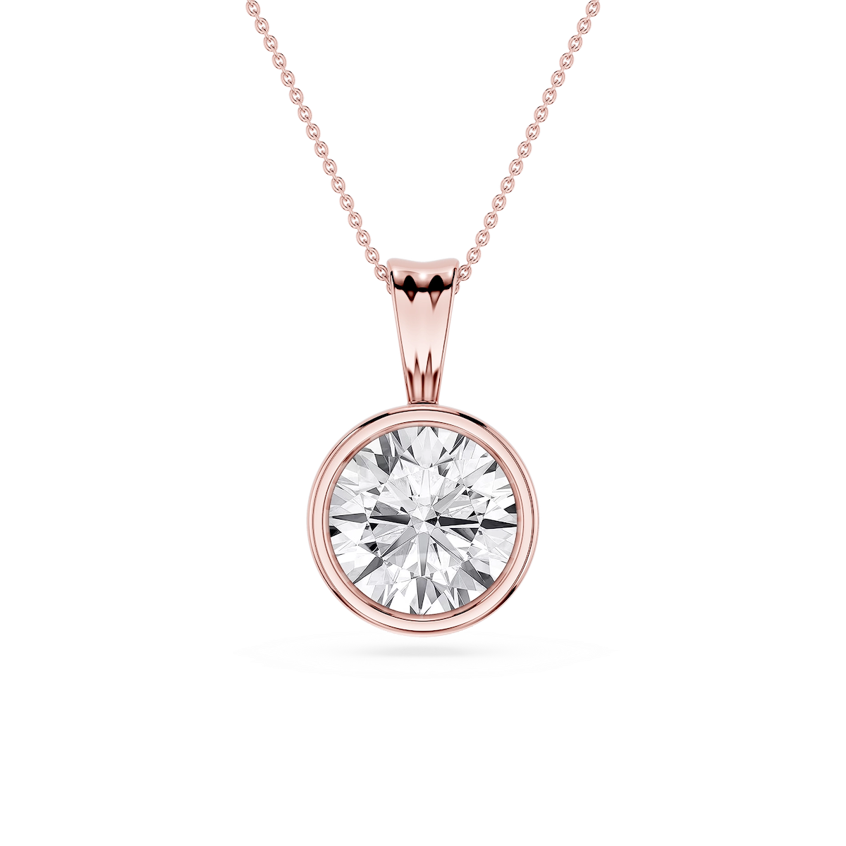 Round Lab Grown Diamond Bezel Set Bail Solitaire Pendant - 16 to 18 Inches