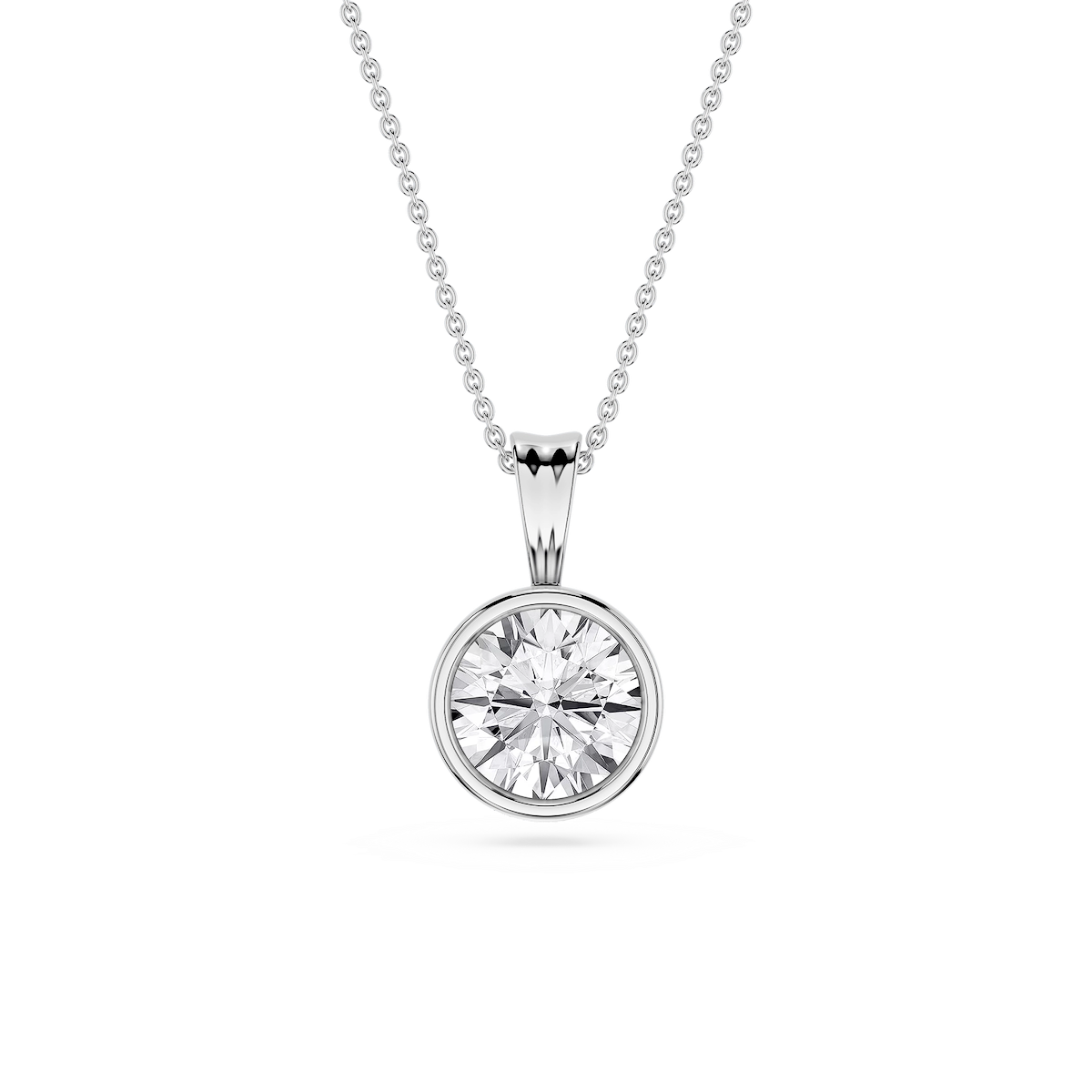 Round Lab Grown Diamond Bezel Set Bail Solitaire Pendant - 16 to 18 Inches
