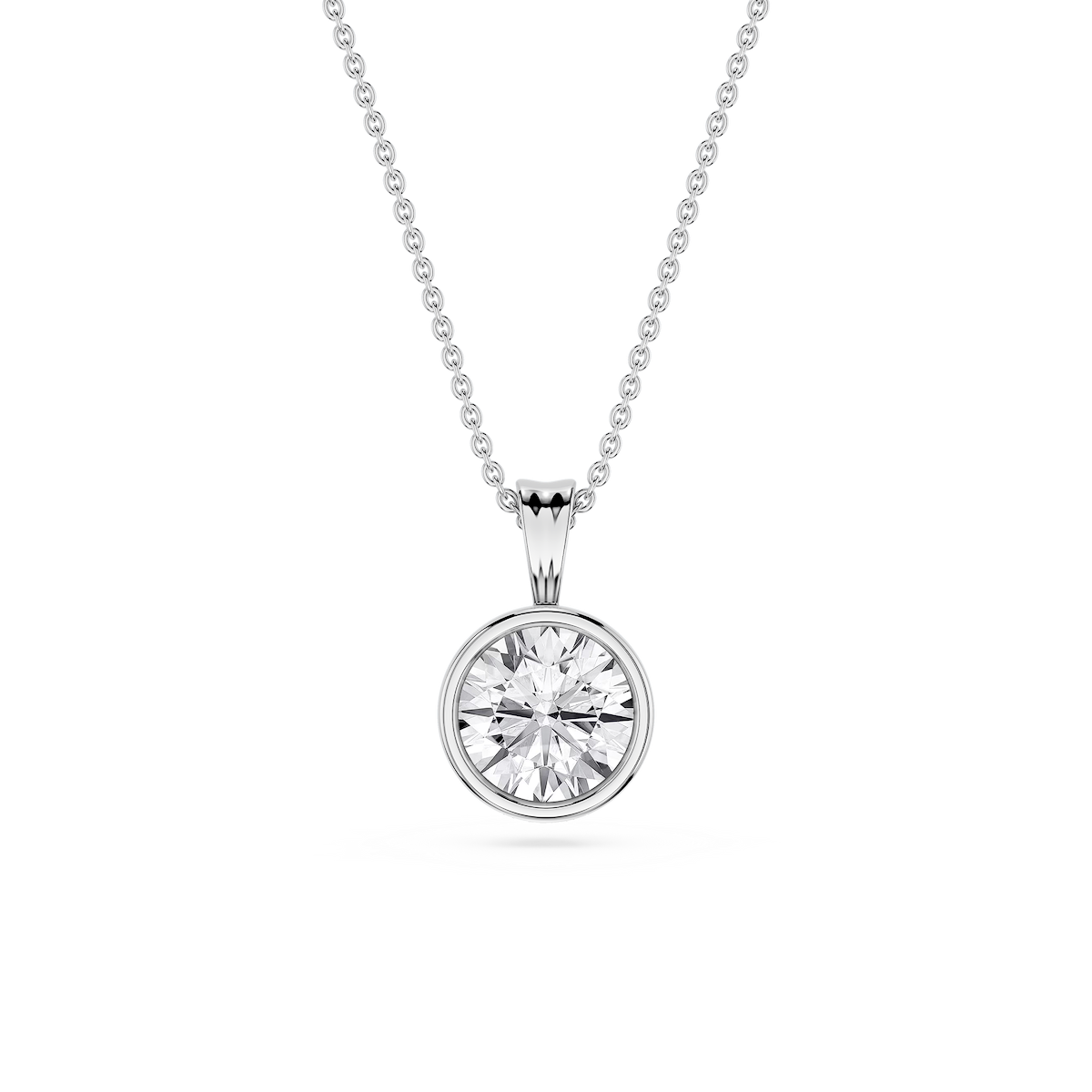Round Lab Grown Diamond Bezel Set Bail Solitaire Pendant - 16 to 18 Inches