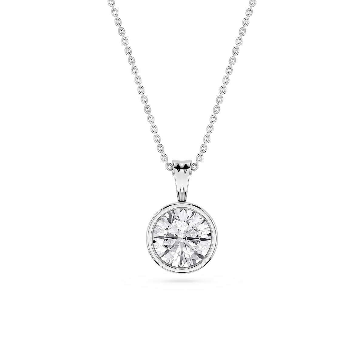 Round Lab Grown Diamond Bezel Set Bail Solitaire Pendant - 16 to 18 Inches
