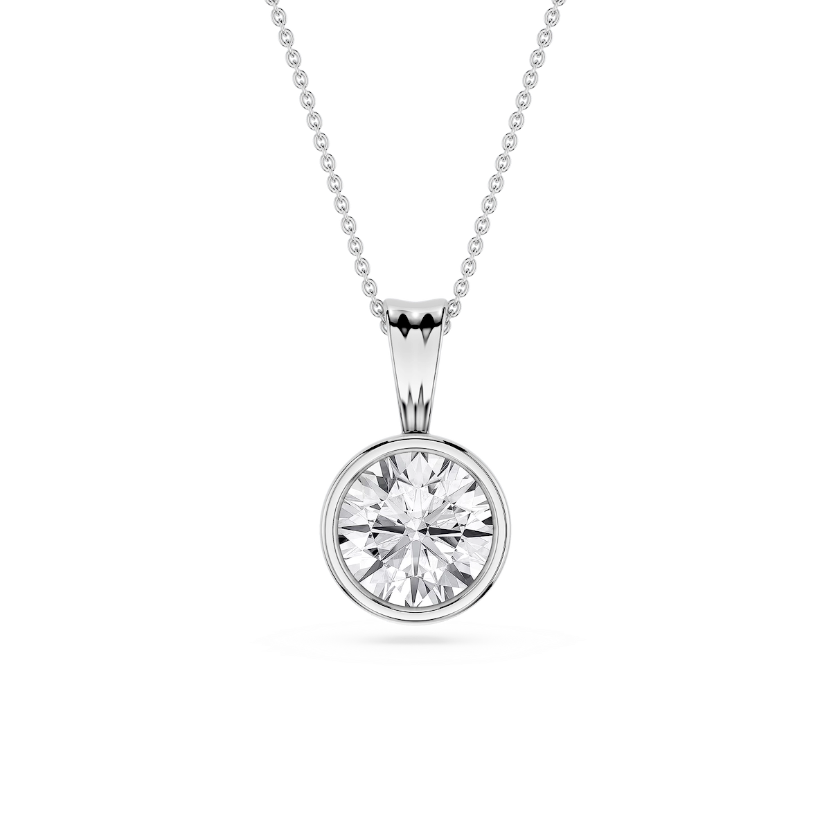 Round Lab Grown Diamond Bezel Set Bail Solitaire Pendant - 16 to 18 Inches