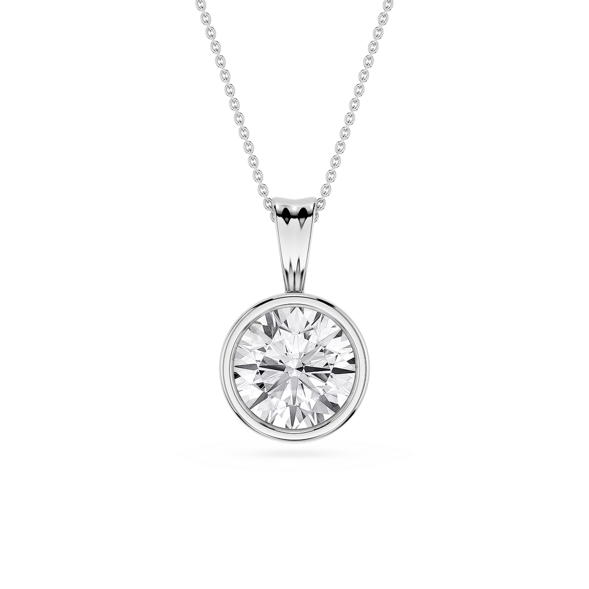 Round Lab Grown Diamond Bezel Set Bail Solitaire Pendant - 16 to 18 Inches