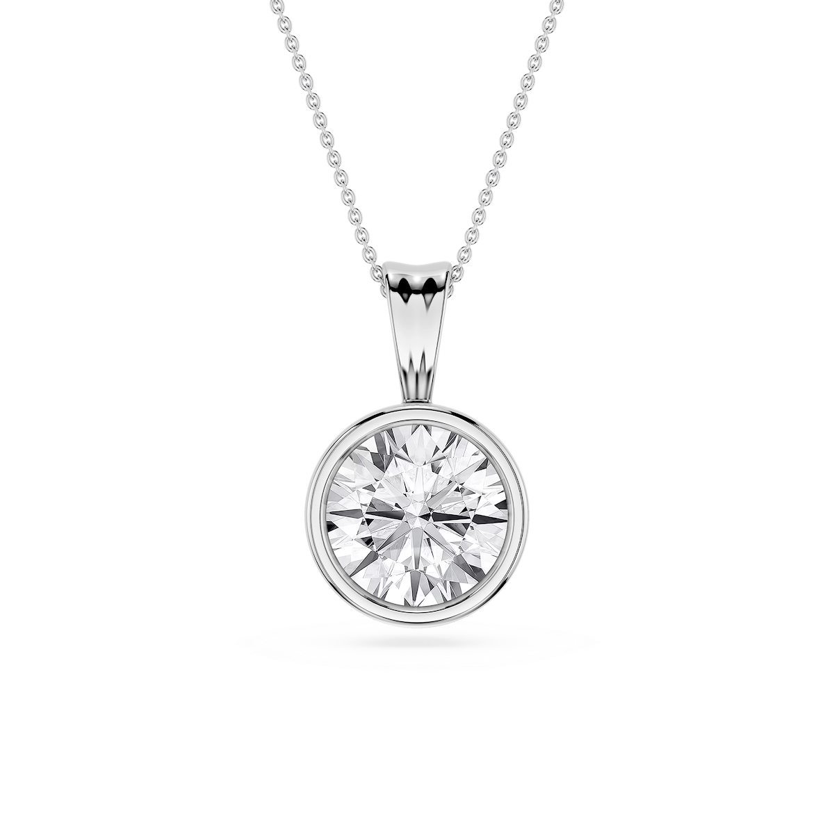Round Lab Grown Diamond Bezel Set Bail Solitaire Pendant - 16 to 18 Inches