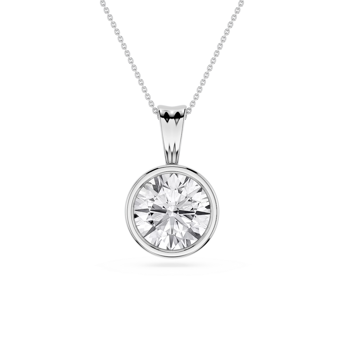 Round Lab Grown Diamond Bezel Set Bail Solitaire Pendant - 16 to 18 Inches