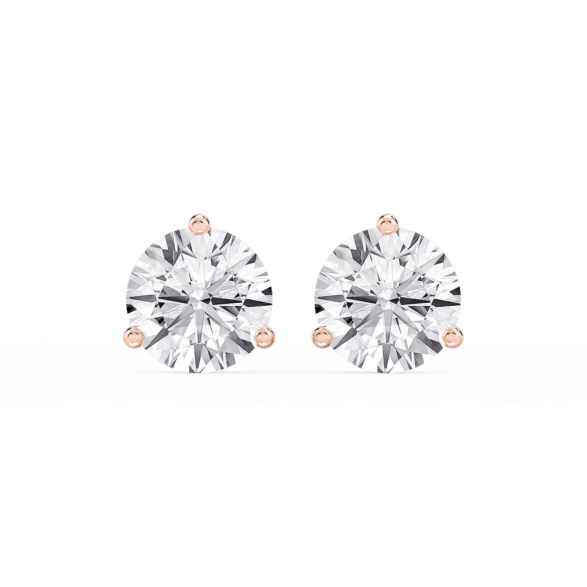 Round Lab Grown Diamond Classic Three Prong Martini Stud Earrings